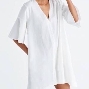 Madewell Bell Sleeve Swing Dress White Linen XS